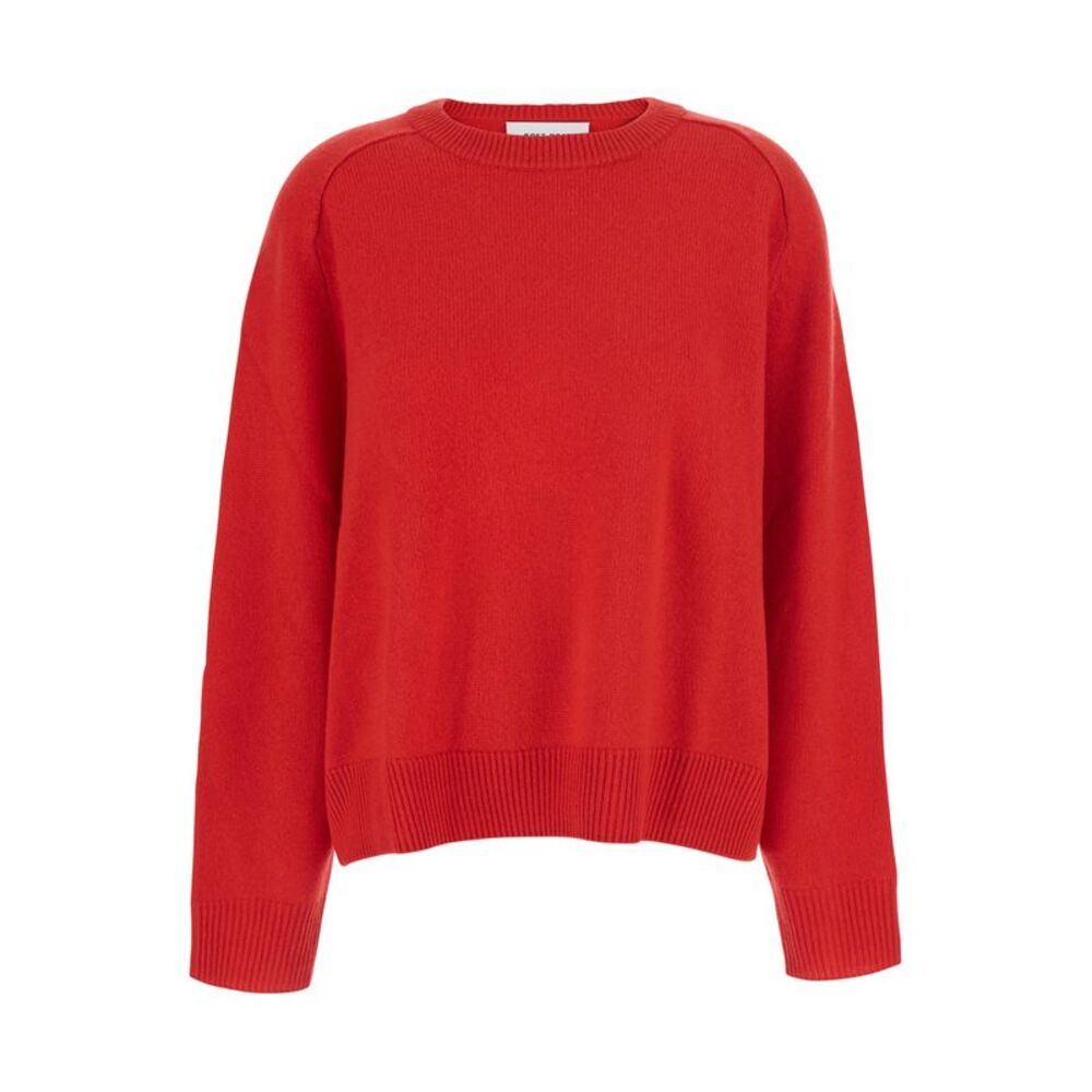 Soft Goat Women Red Crew Neck Sweater With Ribbed Knit In Cotton Blend Women